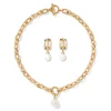 The Met Store Jewelry Sets*Cypriot Twist Pearl Chain Pendant Necklace and Triple-Hoop Earrings Set