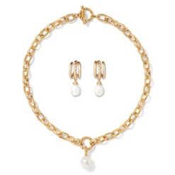 The Met Store Jewelry Sets*Cypriot Twist Pearl Chain Pendant Necklace and Triple-Hoop Earrings Set