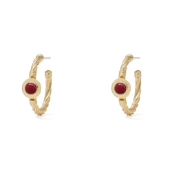 The Met Store Earrings*Garnet Cabochon Twisted Hoop Earrings