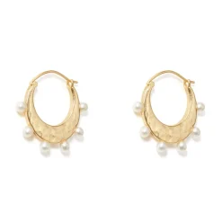 The Met Store Earrings*Hammered Crescent Pearl Hoop Earrings