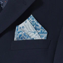 The Met Store Small Accessories*Iranian Vase Carpet Blue Cotton-and-Silk Pocket Square