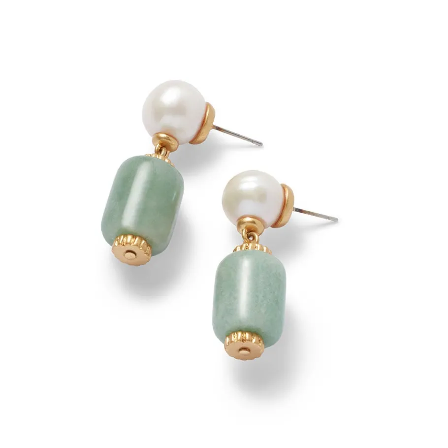 The Met Store Earrings*Karavas Gems Aventurine and Pearl Drop Earrings
