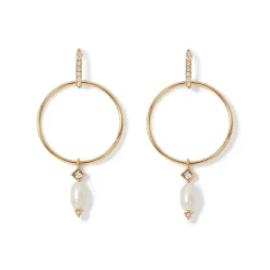 The Met Store Earrings*Royal Tudor Forward-Facing Hoop Earrings with Pearl Drops
