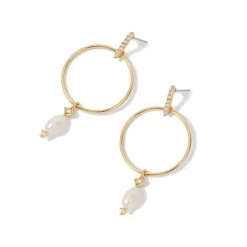 The Met Store Earrings*Royal Tudor Forward-Facing Hoop Earrings with Pearl Drops