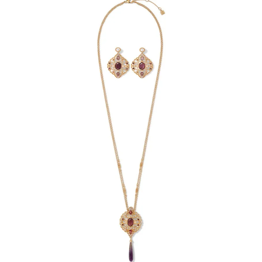 The Met Store Jewelry Sets*Turkish Amethyst Long Pendant Necklace and Statement Earrings Set