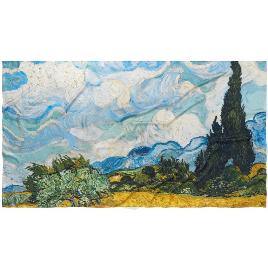 The Met Store Scarves & Wraps*Van Gogh Wheat Field with Cypresses Oversize Oblong Silk Scarf