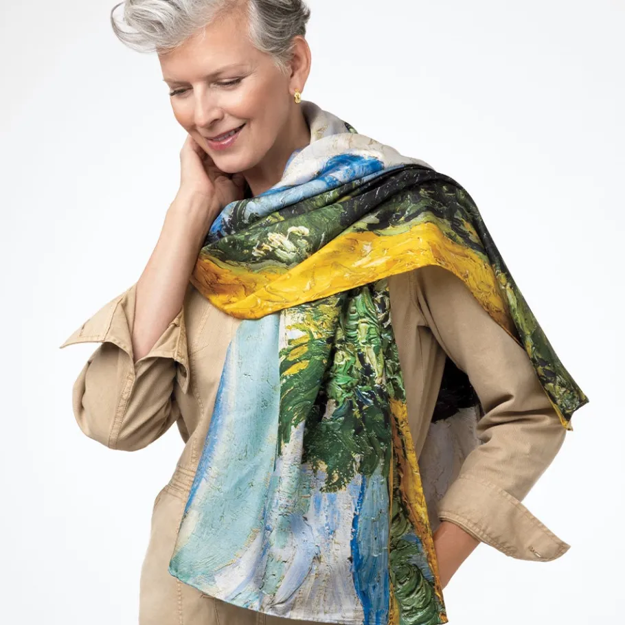 The Met Store Scarves & Wraps*Van Gogh Wheat Field with Cypresses Oversize Oblong Silk Scarf