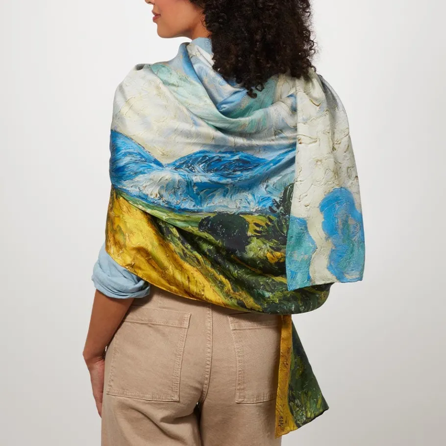 The Met Store Scarves & Wraps*Van Gogh Wheat Field with Cypresses Oversize Oblong Silk Scarf